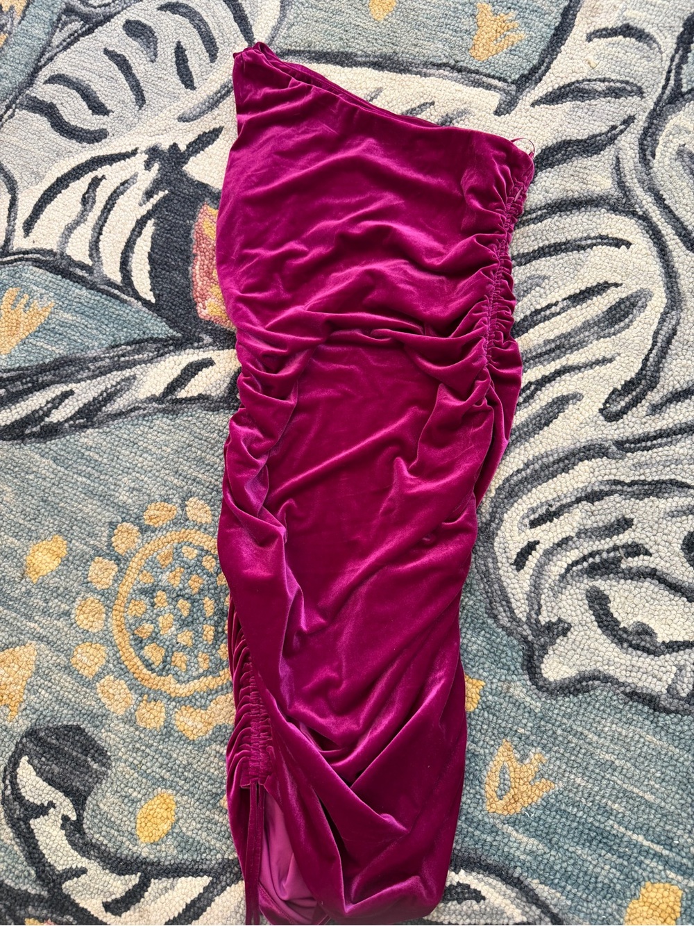 House of Harlow 1960 One-Shoulder Ruched Velvet Dress in Fuchsia